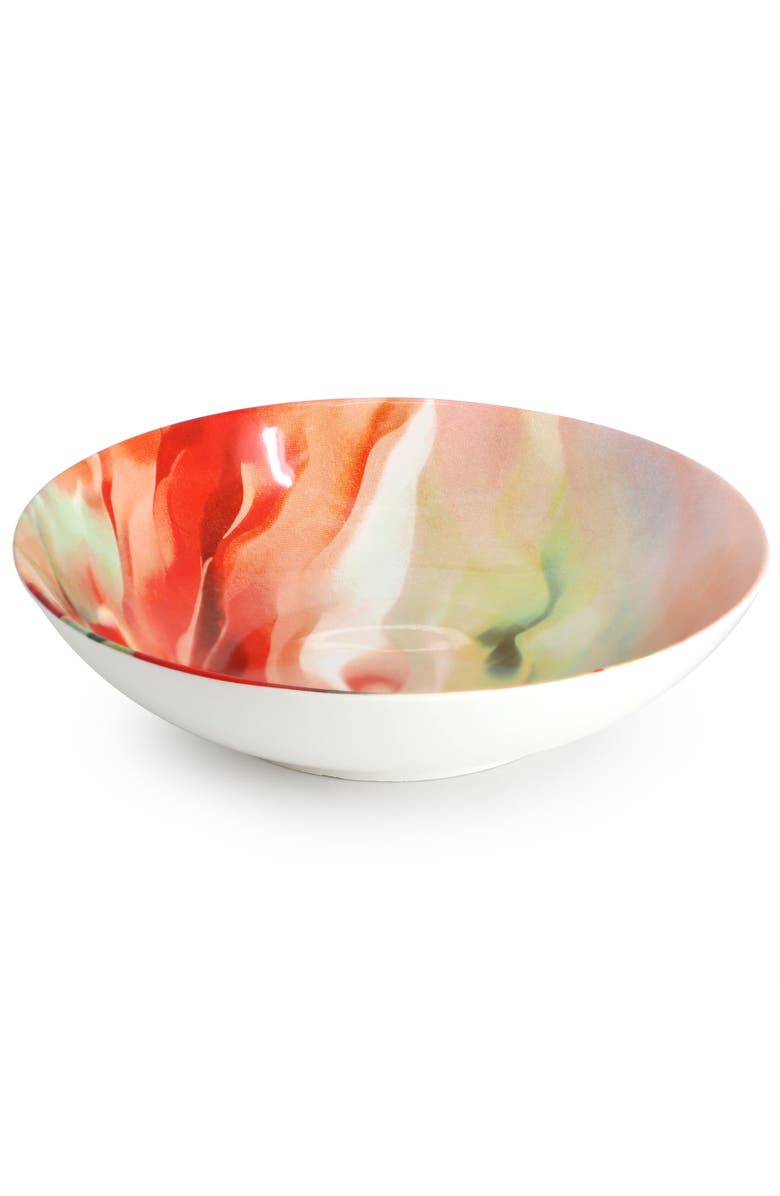 Elama Autumn Storm 16 Piece Abstract Design Round Porcelain Dinnerware Set, Alternate, color, White