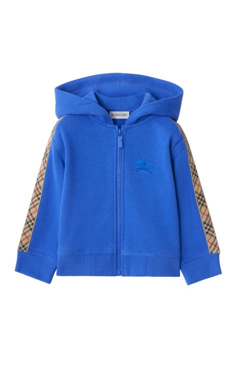 Girls' Check Trim Cotton Zip Hoodie