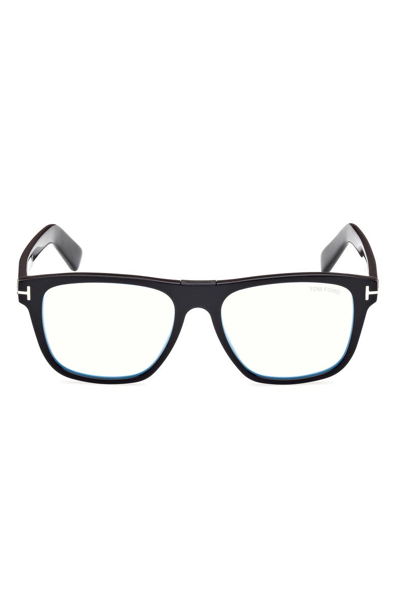 TOM FORD 54mm Square Blue Light Blocking Optical Glasses, Main, color, Black Eco / T Logo