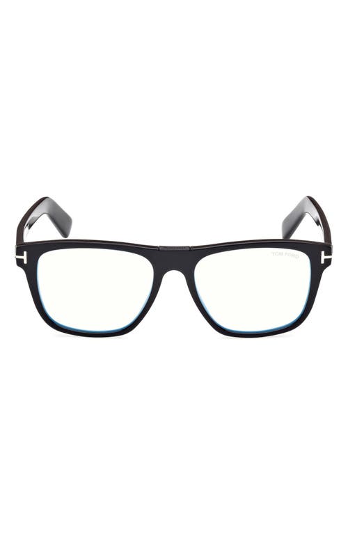 Tom Ford 54mm Square Blue Light Blocking Optical Glasses In Black Eco/t Logo