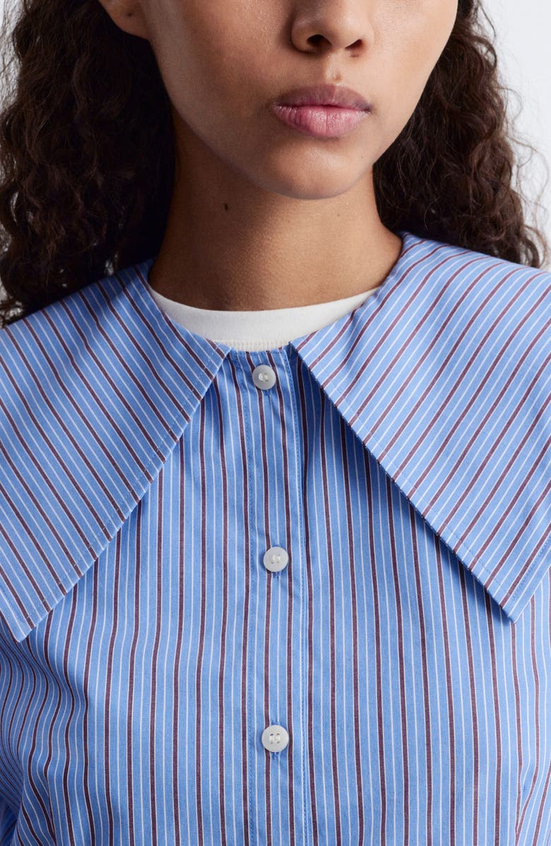 & Other Stories Stripe Oversize Collar Stretch Cotton Blend Button-Up Shirt, Alternate, color, Blue Medium