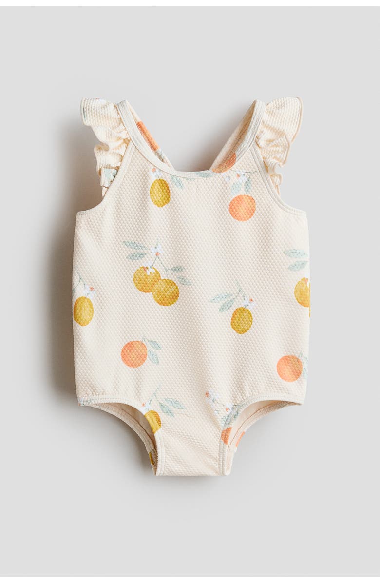 H&M Patterned Swimsuit, Main, color, Light Beige/Lemons