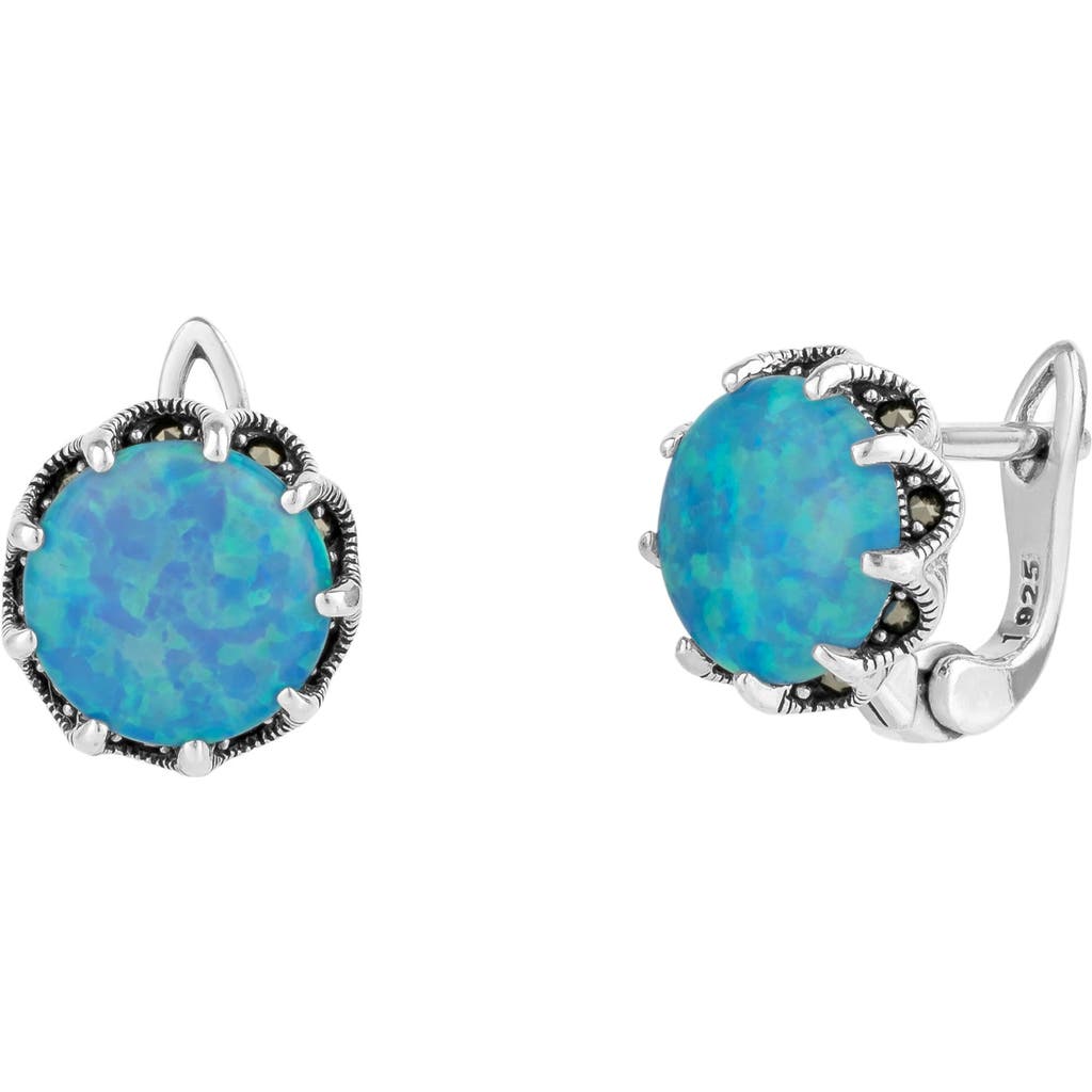 Spero London Round Opal High Quality Sterling Silver Earrings In Blue
