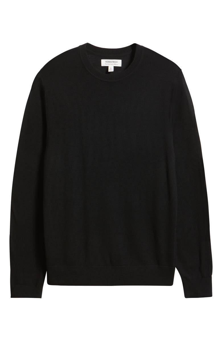 Nordstrom Italian Merino Wool Crewneck Sweater, Alternate, color, Black Caviar