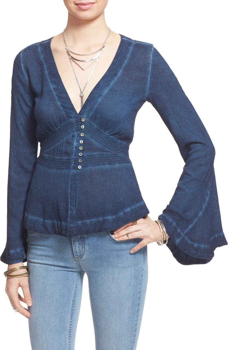 Free People 'Boho' Crepe Blouse, Main, color, 