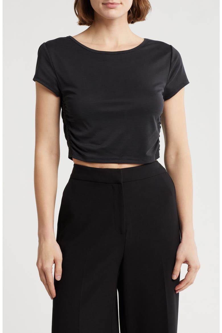 Rashia Side Ruched Crop Top, Main, color, BLACK