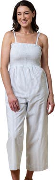 Hope & Henry Women's Organic Smocked Button Front Jumpsuit