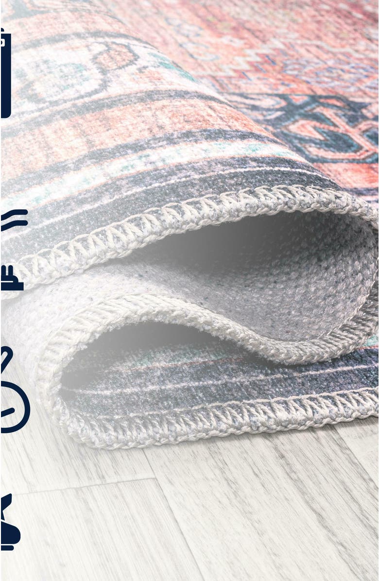 JONATHAN Y Dalyan Geometric Medallions Machine-Washable Round Area Rug, Alternate, color, Terra/Navy