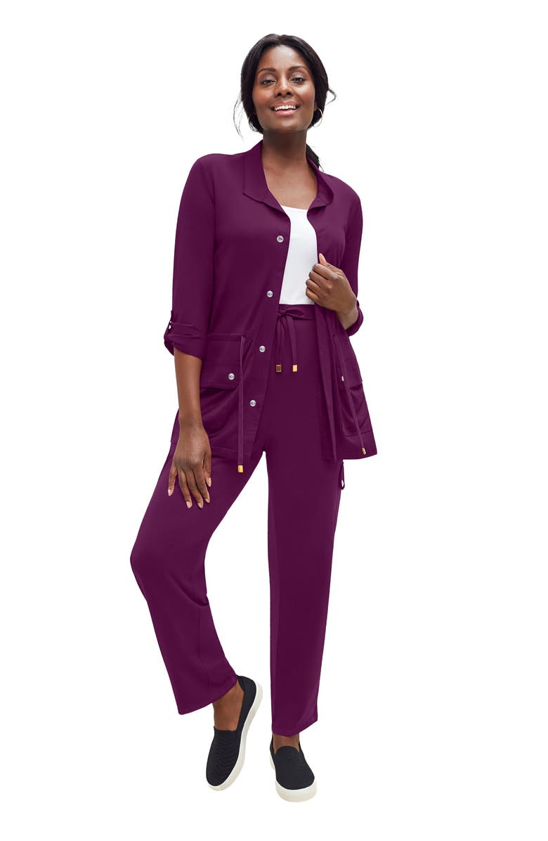 Jessica London 2-Piece Stretch Knit Cargo Set, Main, color, Dark Berry