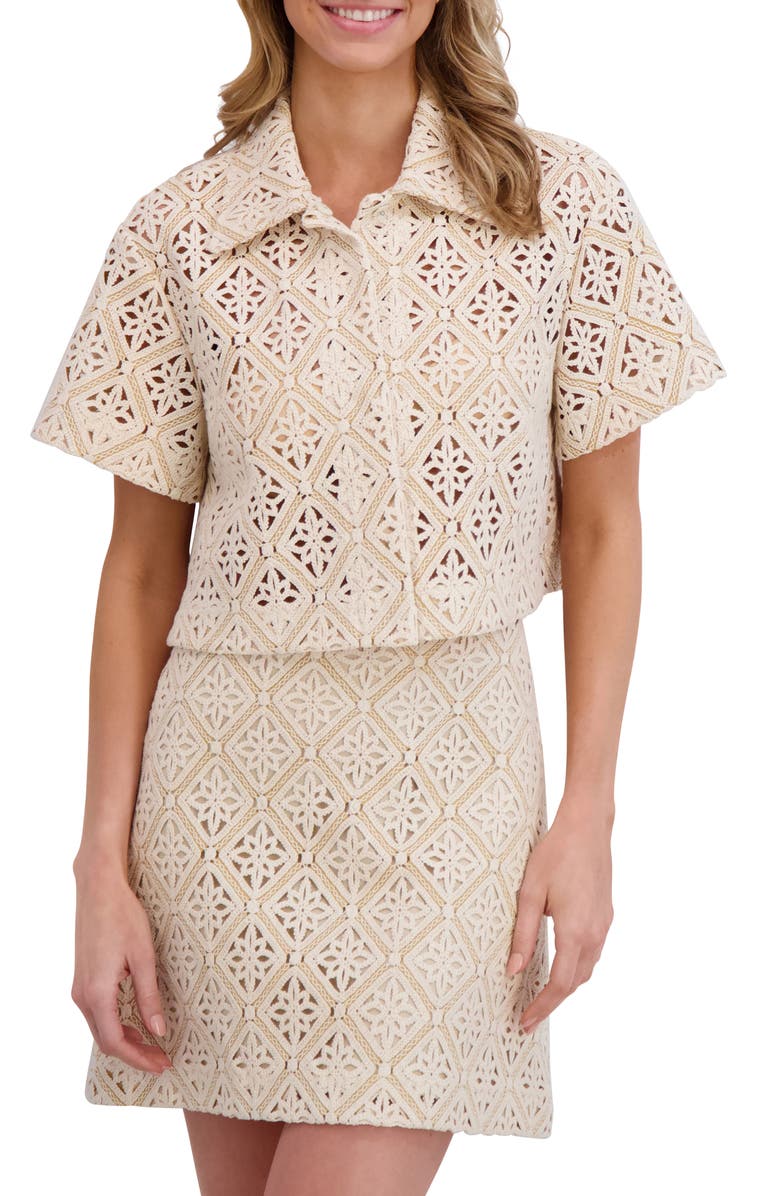 Ted Baker Open Stitch Crop Shirt, Main, color, Taupe Bisque