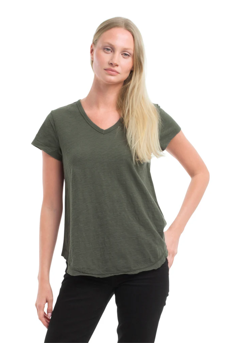 Short Sleeve Shrunken V-Neck Shirttail Top, Alternate, color, Kambaba