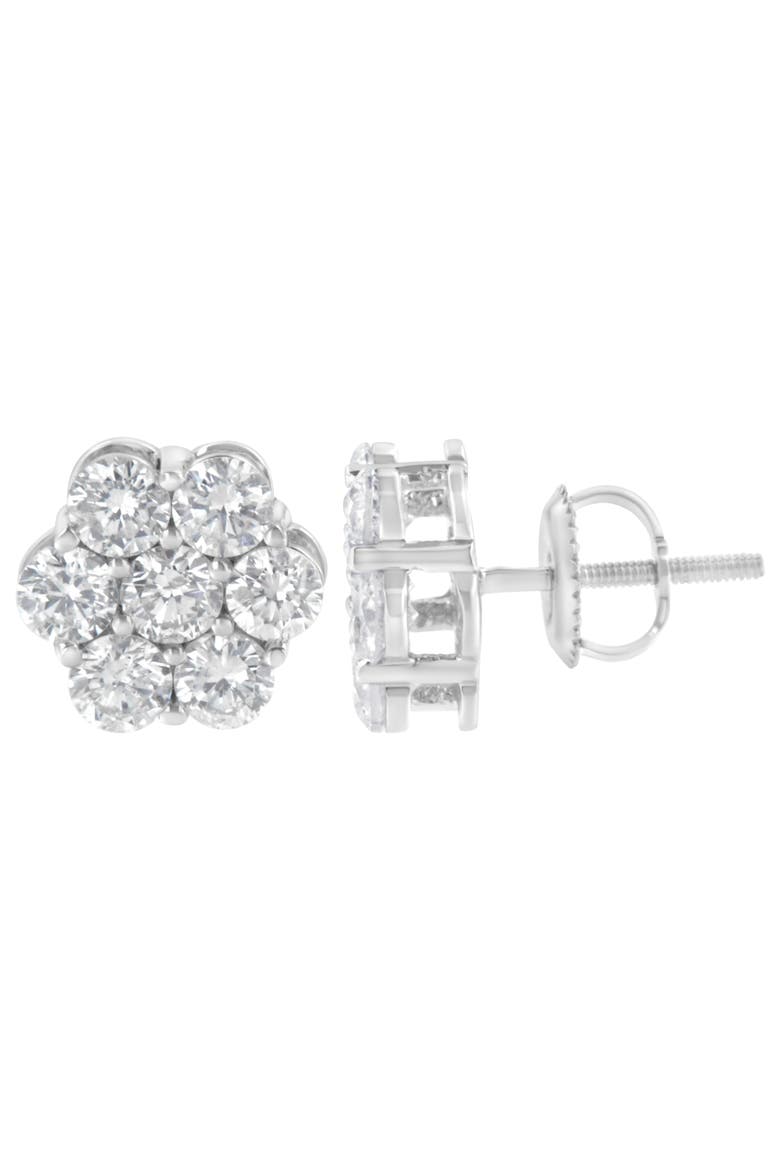 Silver 2 Ct Floral Composite 7 Stone Diamond Stud Earring, Alternate, color, White