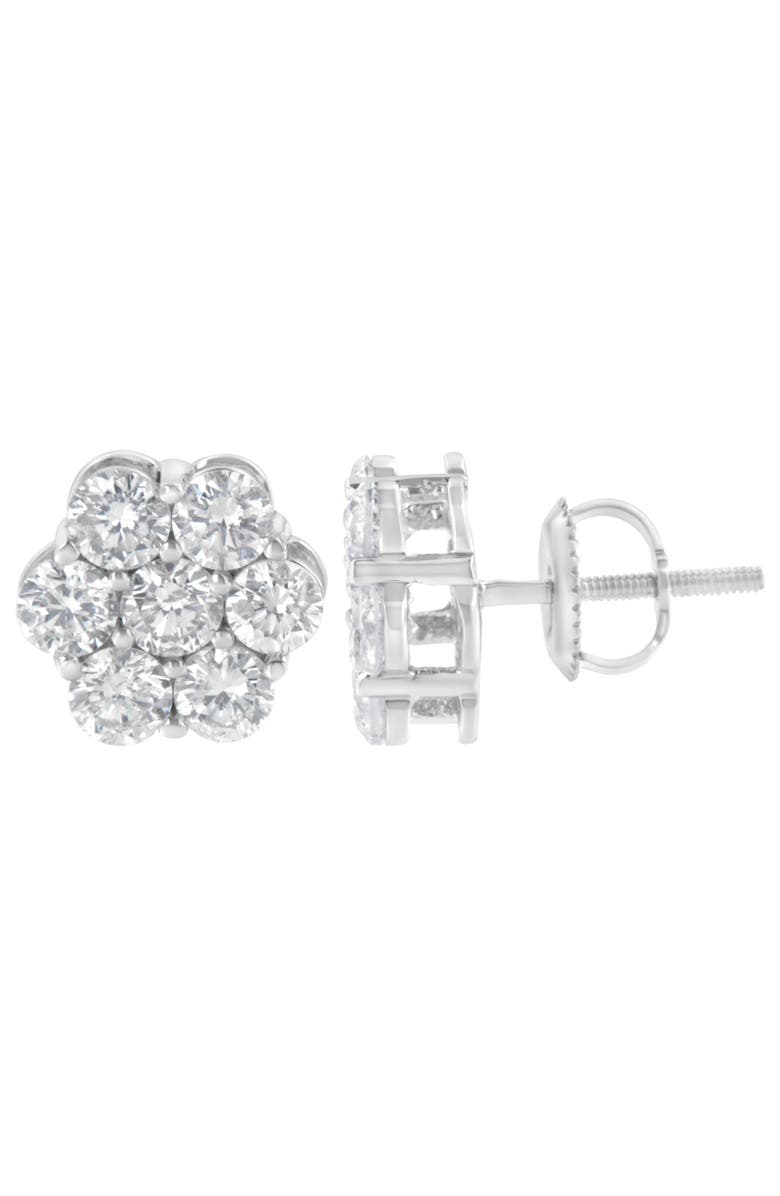 Haus of Brilliance Silver 2 Ct Floral Composite 7 Stone Diamond Stud Earring, Alternate, color, White