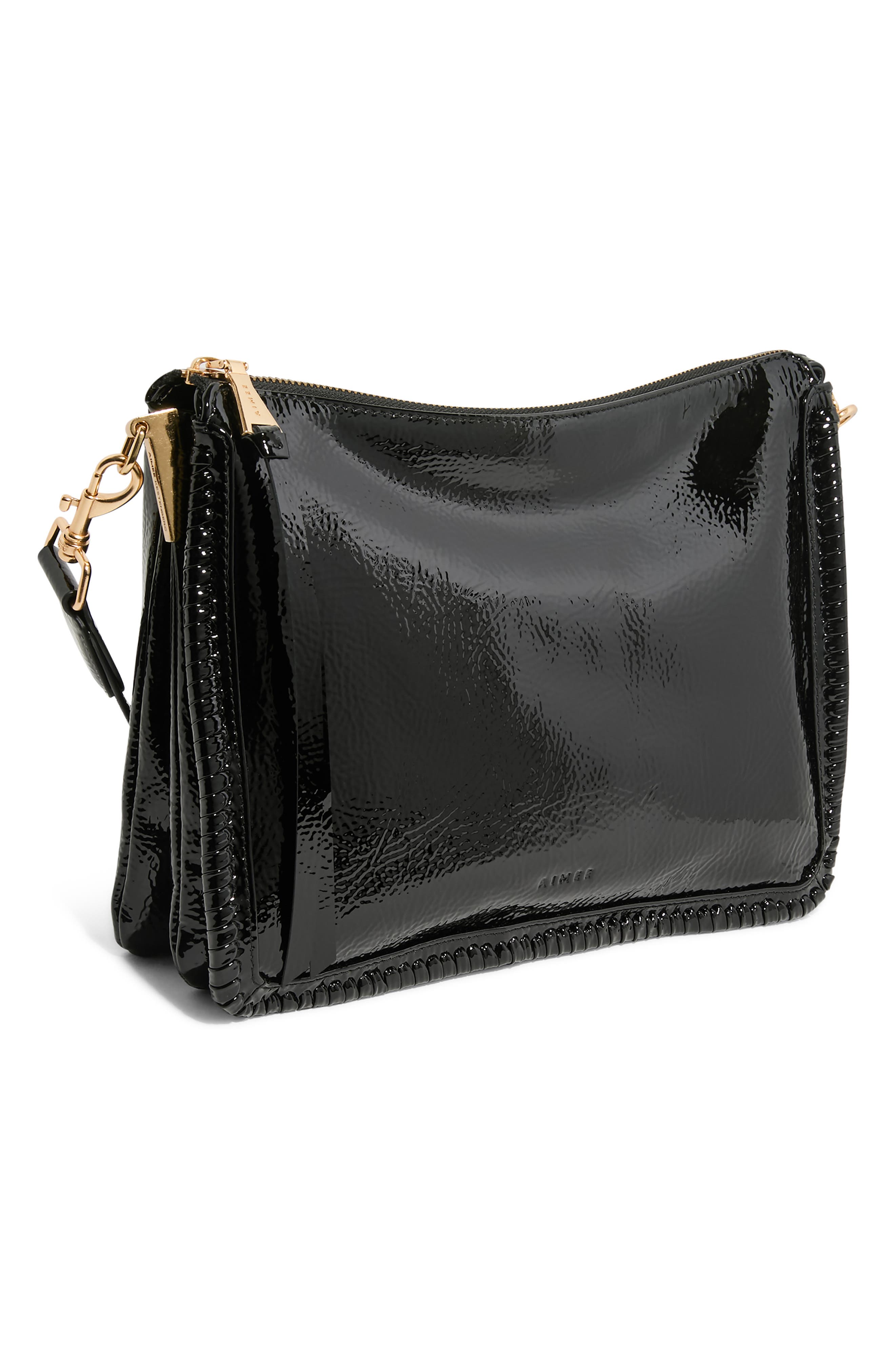 AIMEE Famous Leather Large Crossbody Bag, Alternate, color, Black Crinkle Patent