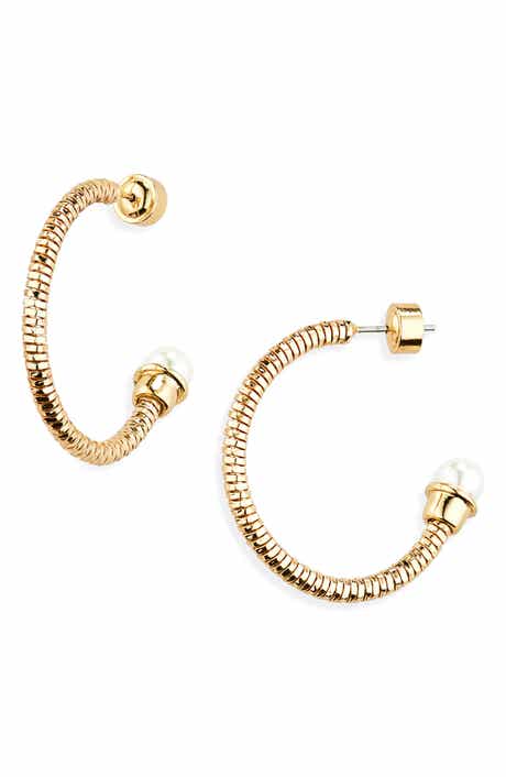 Nordstrom Faux Pearl Capped Hoop Earrings