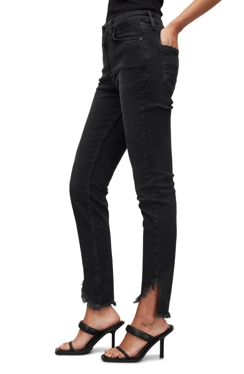 AllSaints Dax Frayed Asymmetric Hem Skinny Jeans, Alternate, color,