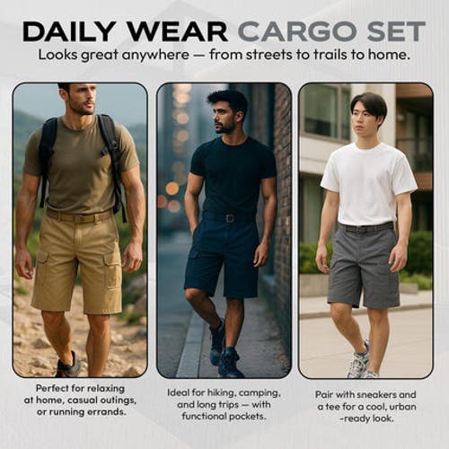 Benben Mens Cargo Shorts With Adjustable Belted Waist In Brown
