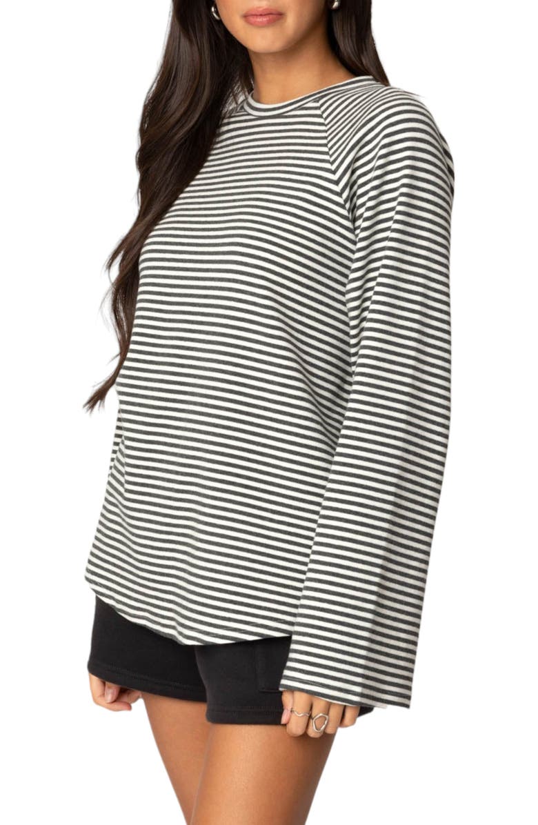 EDIKTED Stripe Oversize Bell Sleeve Top, Alternate, color, Gray-Melange