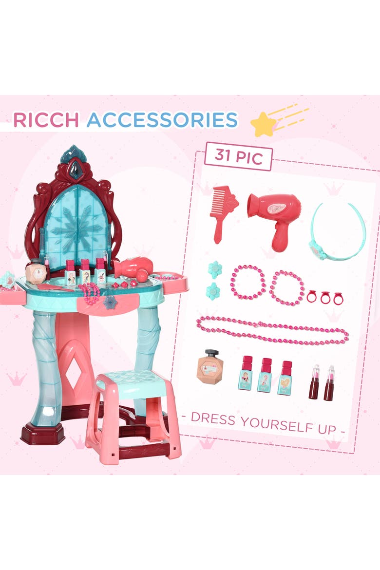 Kids Vanity Set with Chair, 31-Piece Collection, Mirror, Music, Light, Alternate, color, Blue