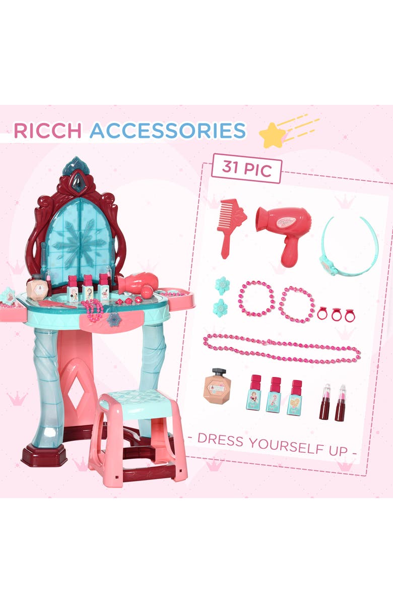 Qaba Kids Vanity Set with Chair, 31-Piece Collection, Mirror, Music, Light, Alternate, color, Blue