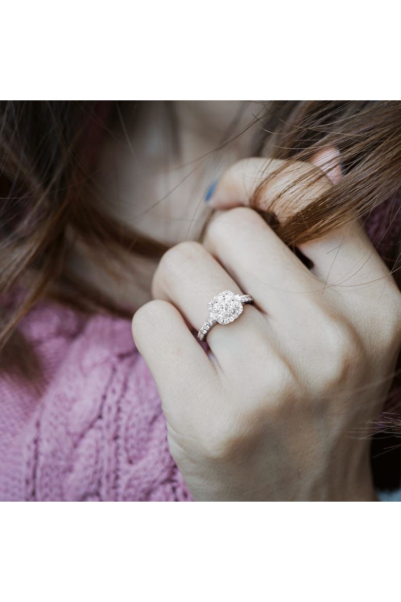 Diamond Cluster Halo Engagement Ring 14k, Alternate, color, 14K White Gold