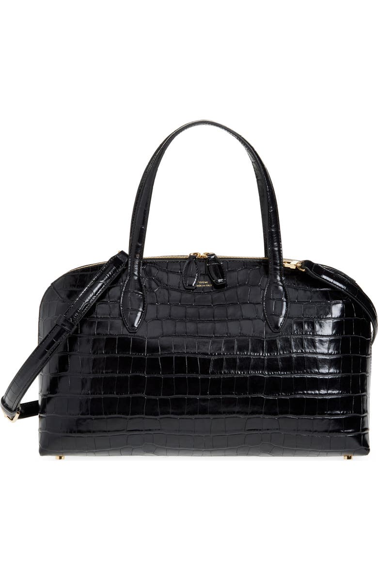 TOTEME Medium Lounge Croc Embossed Leather Tote, Main, color, Black