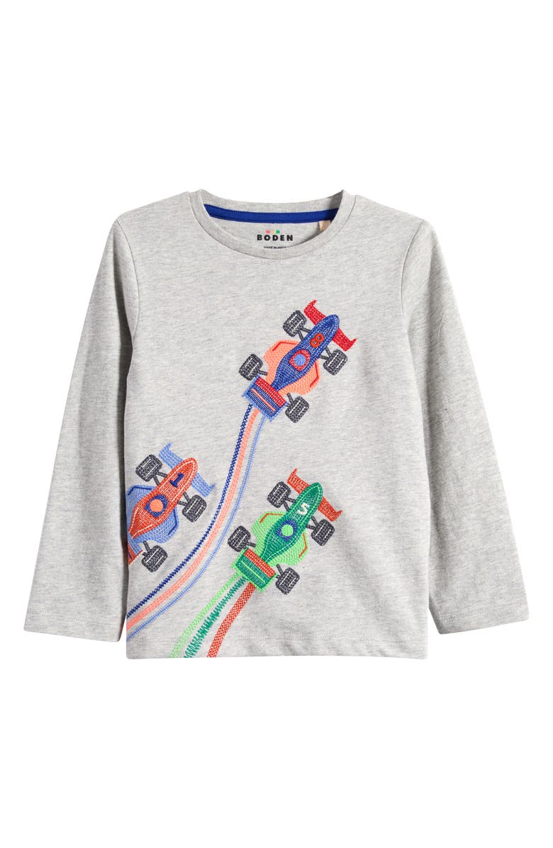 Mini Boden Kids' Superstitch Long Sleeve T-Shirt, Main, color, Racing Cars