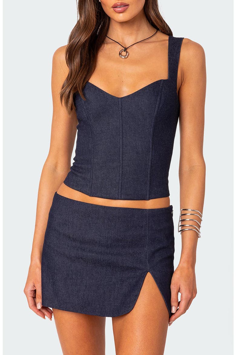 Jemma Lace-Up Denim Corset Crop Top, Main, color, DARK-BLUE
