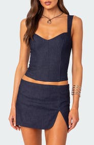 EDIKTED Jemma Lace-Up Denim Corset Crop Top