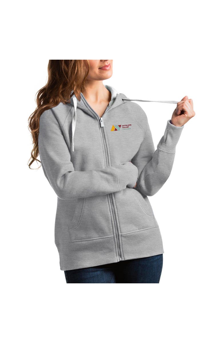 ANTIGUA Women's Antigua Heathered Gray Antelope Valley College Victory Full-Zip Hoodie, Main, color, 