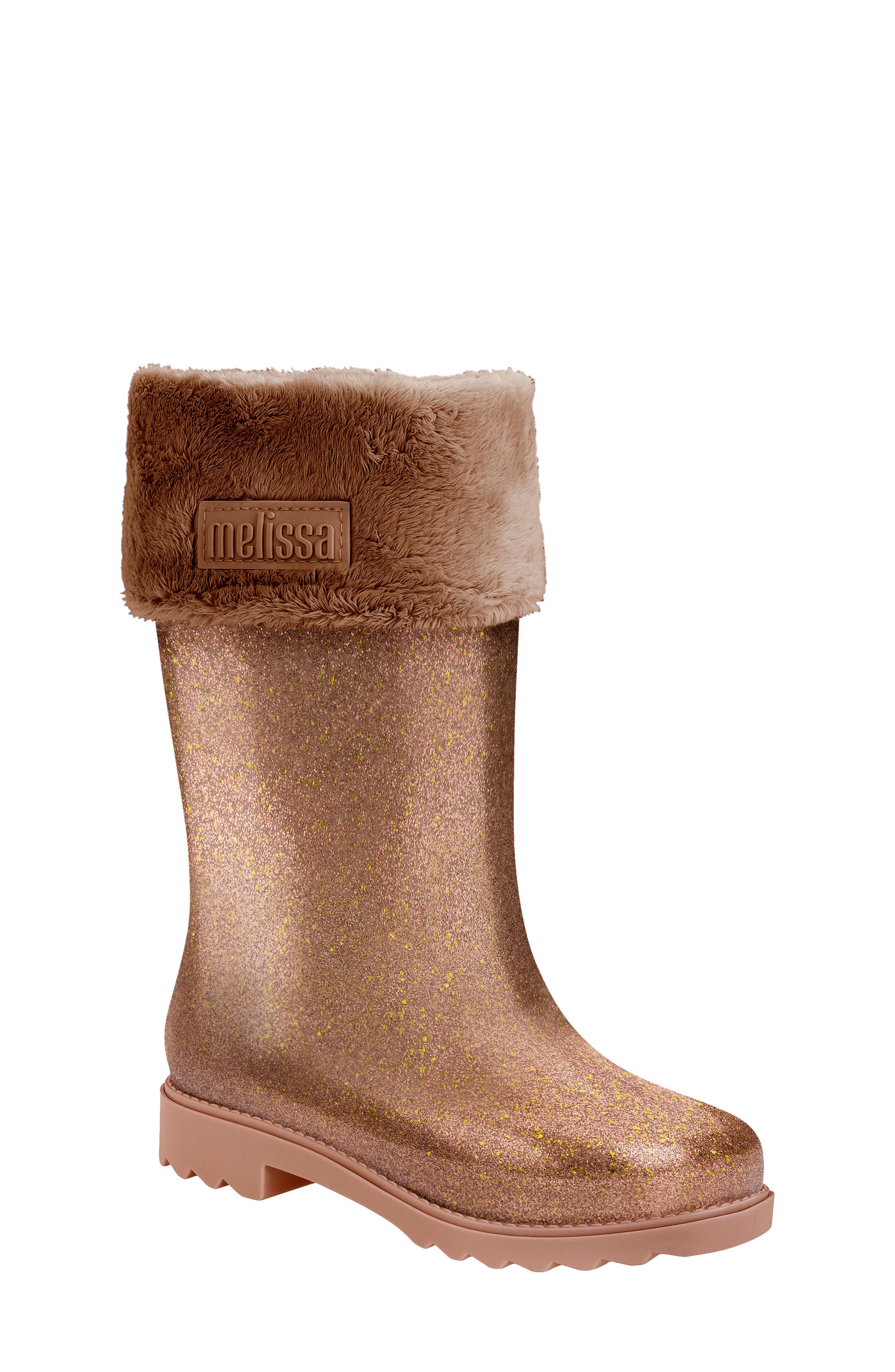 Mel by Melissa Mini Melissa Glitter Water Resistant Rain Boot, Main, color, 