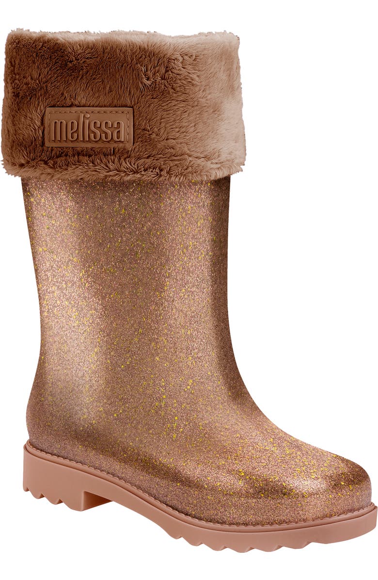 Mel by Melissa Mini Melissa Glitter Water Resistant Rain Boot, Main, color,