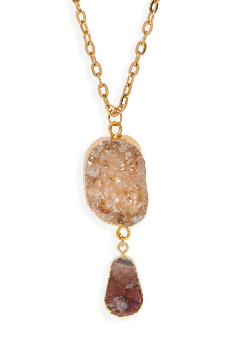 Drusy Double Stone Pendant Necklace, Alternate, color, PEACH