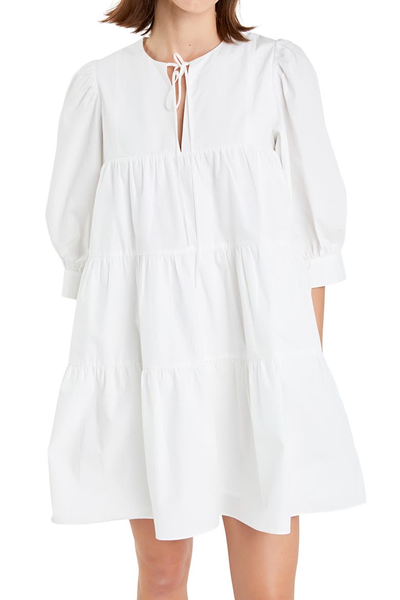 Blouson Sleeve Cotton Poplin Minidress, Alternate, color, WHITE