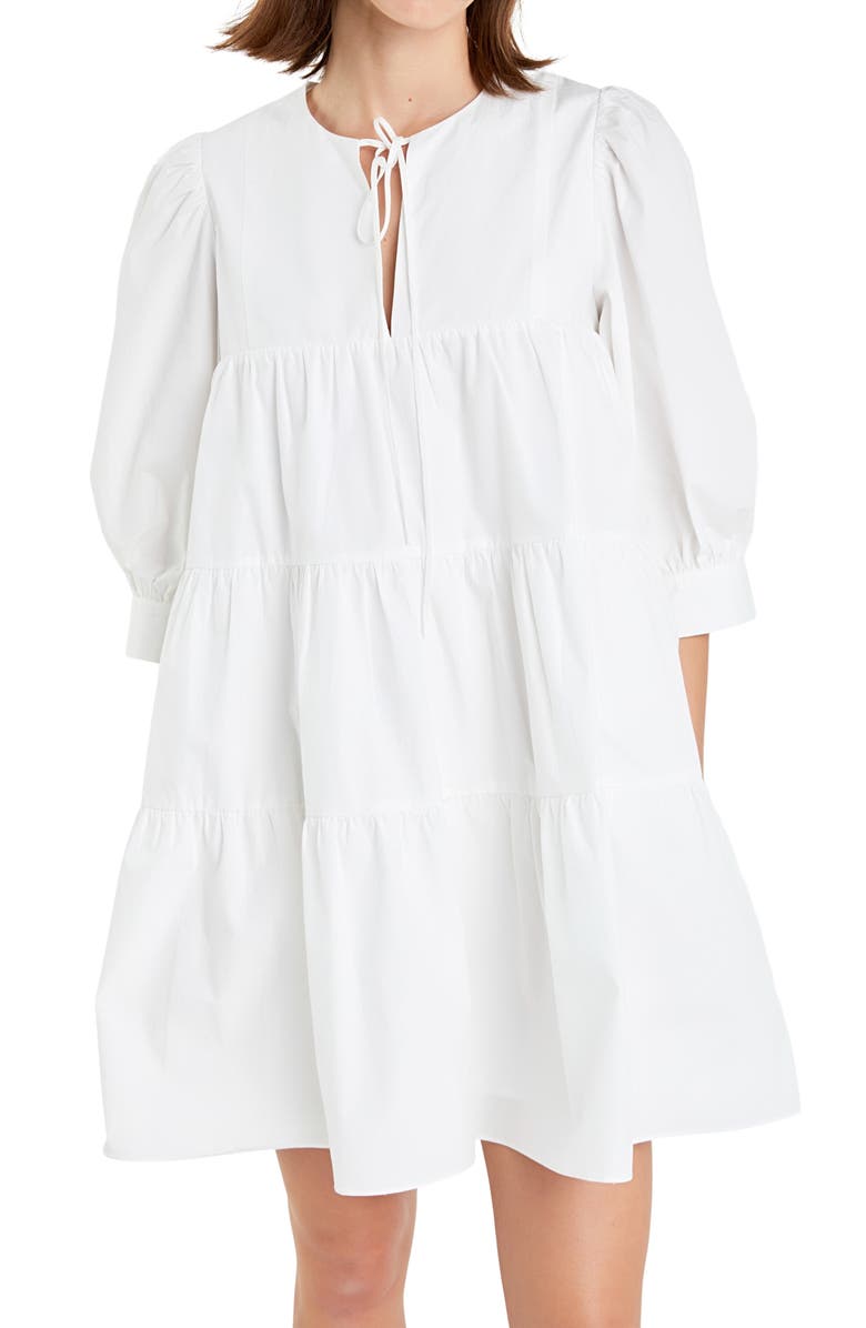 English Factory Blouson Sleeve Cotton Poplin Minidress, Alternate, color, 