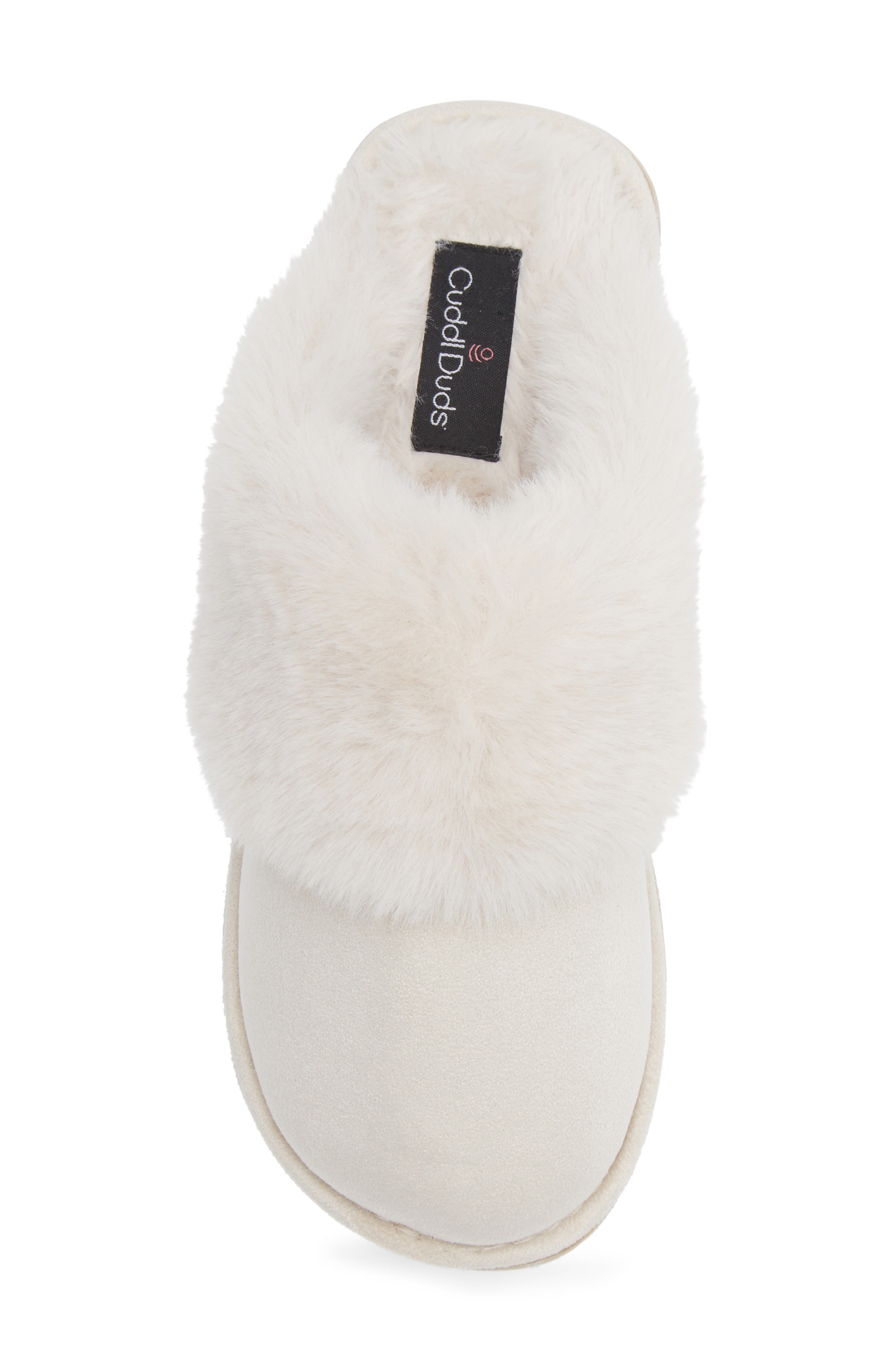 Microsuede Faux Fur Slipper, Alternate, color, WHITE CAP GREY