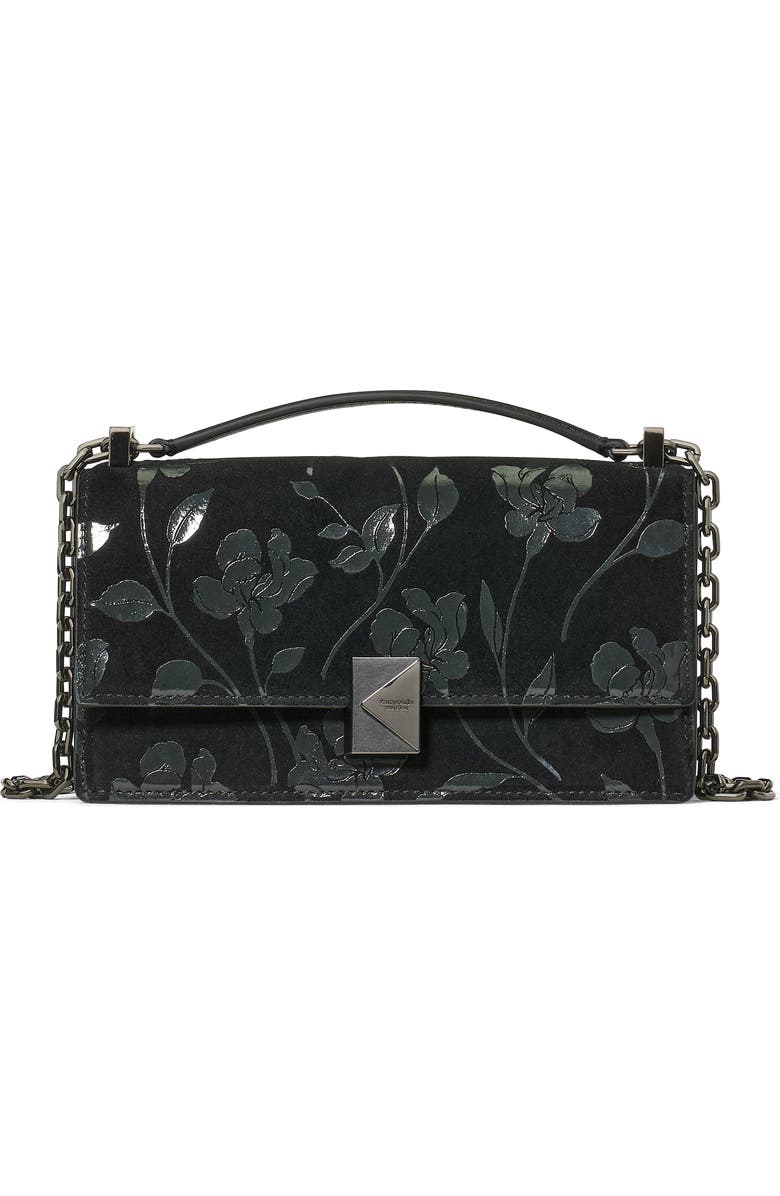 Kate Spade New York deco uptown blooms suede convertible shoulder bag, Main, color, Black