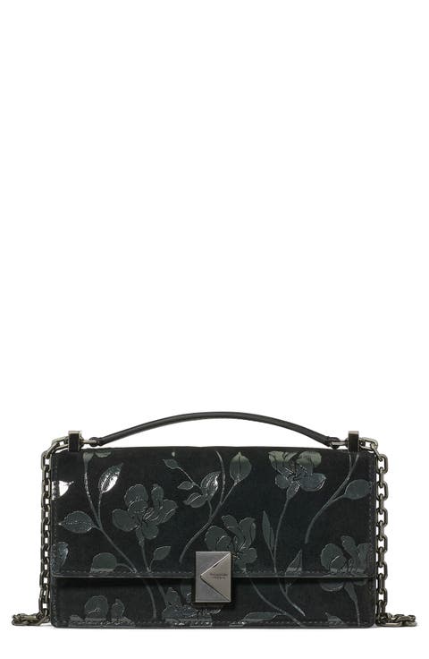 deco uptown blooms suede convertible shoulder bag