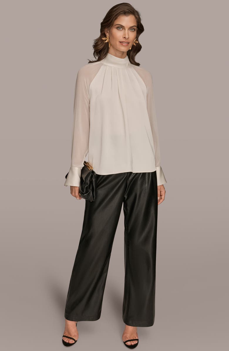 Donna Karan New York Pleated Sheer Sleeve Top, Alternate, color, Ivory