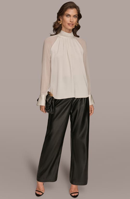 Donna Karan New York Pleated Sheer Sleeve Top In Neutral
