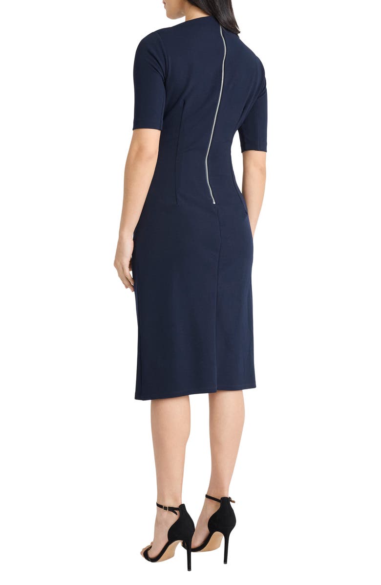 Maggy London Ruched Midi Sheath Dress, Alternate, color, Twilight Navy