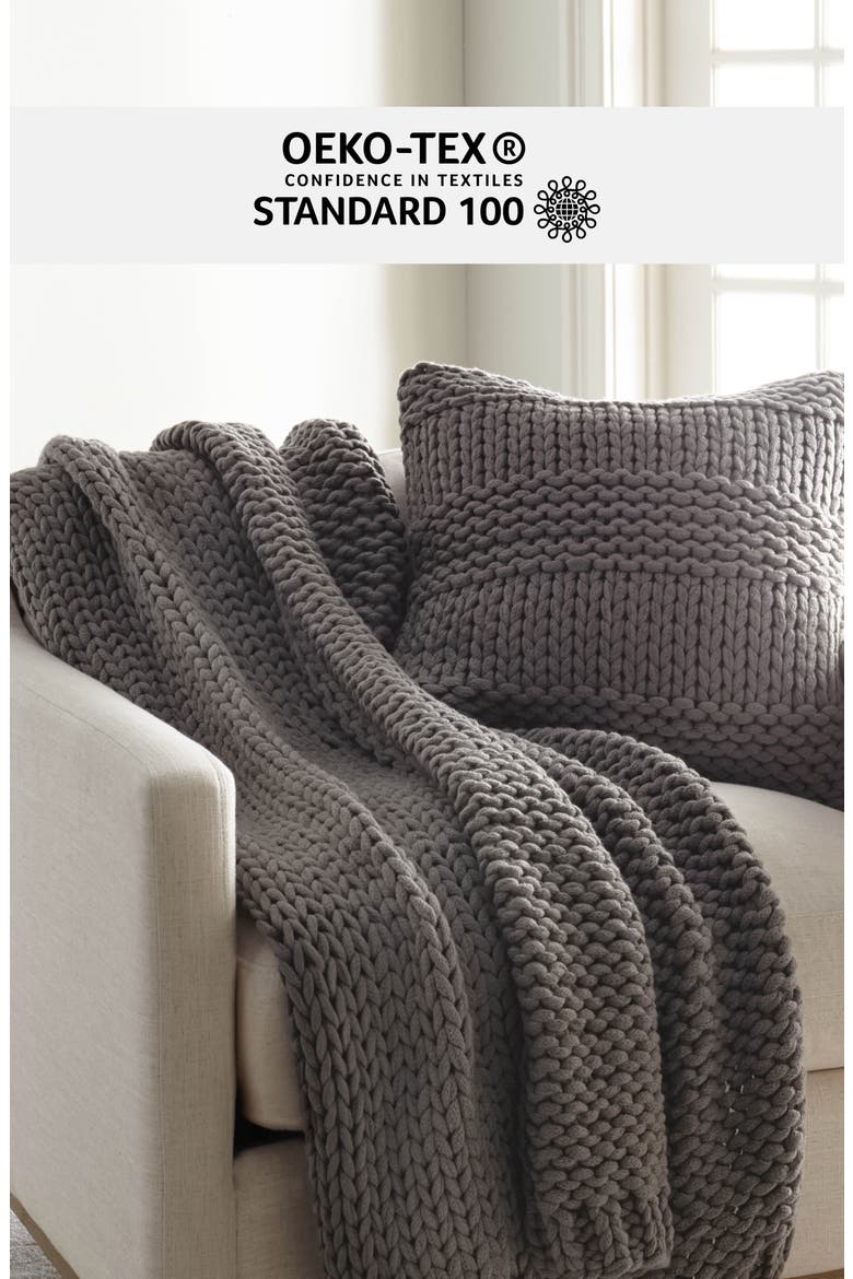 Chunky Knit Accent Pillow & Oversize Throw Blanket Set, Alternate, color, GRAY