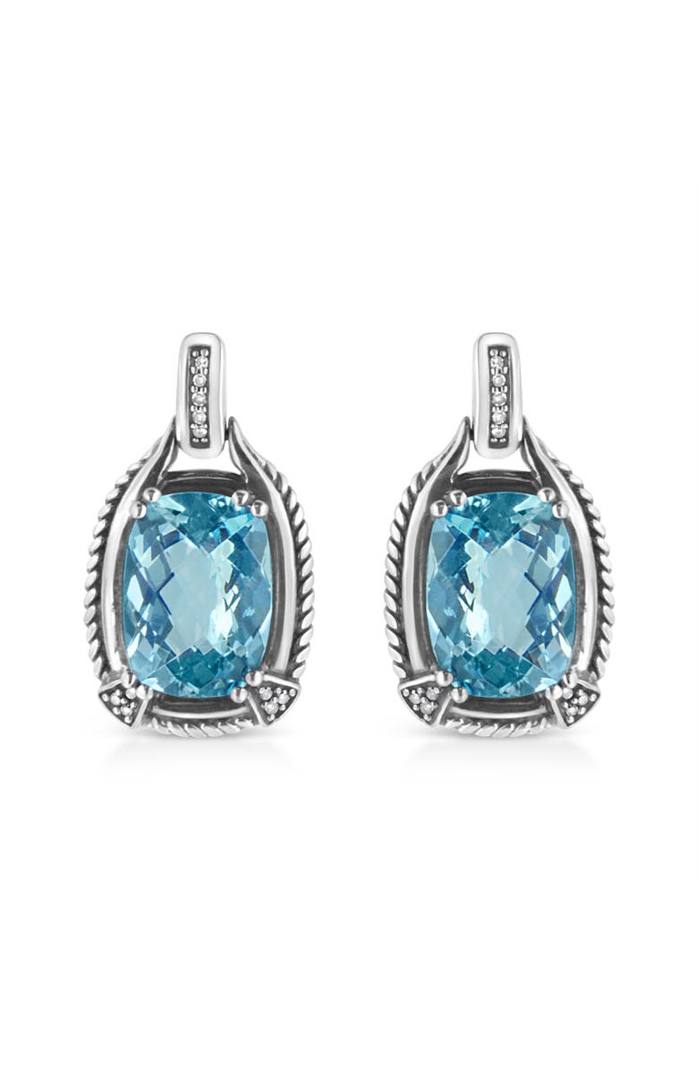 Haus of Brilliance Silver 14x10MM Cushion Blue Topaz Gemstone and Diamond Accent Dangle Earring, Main, color, White