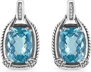 Haus of Brilliance Silver 14x10MM Cushion Blue Topaz Gemstone and Diamond Accent Dangle Earring