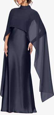 Xscape Evenings Satin Gown with Chiffon Overlay