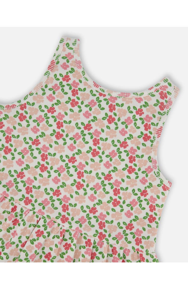 Deux par Deux Little Girl's Printed Tank Top With Flounce Small Flowers On White Background, Alternate, color, 