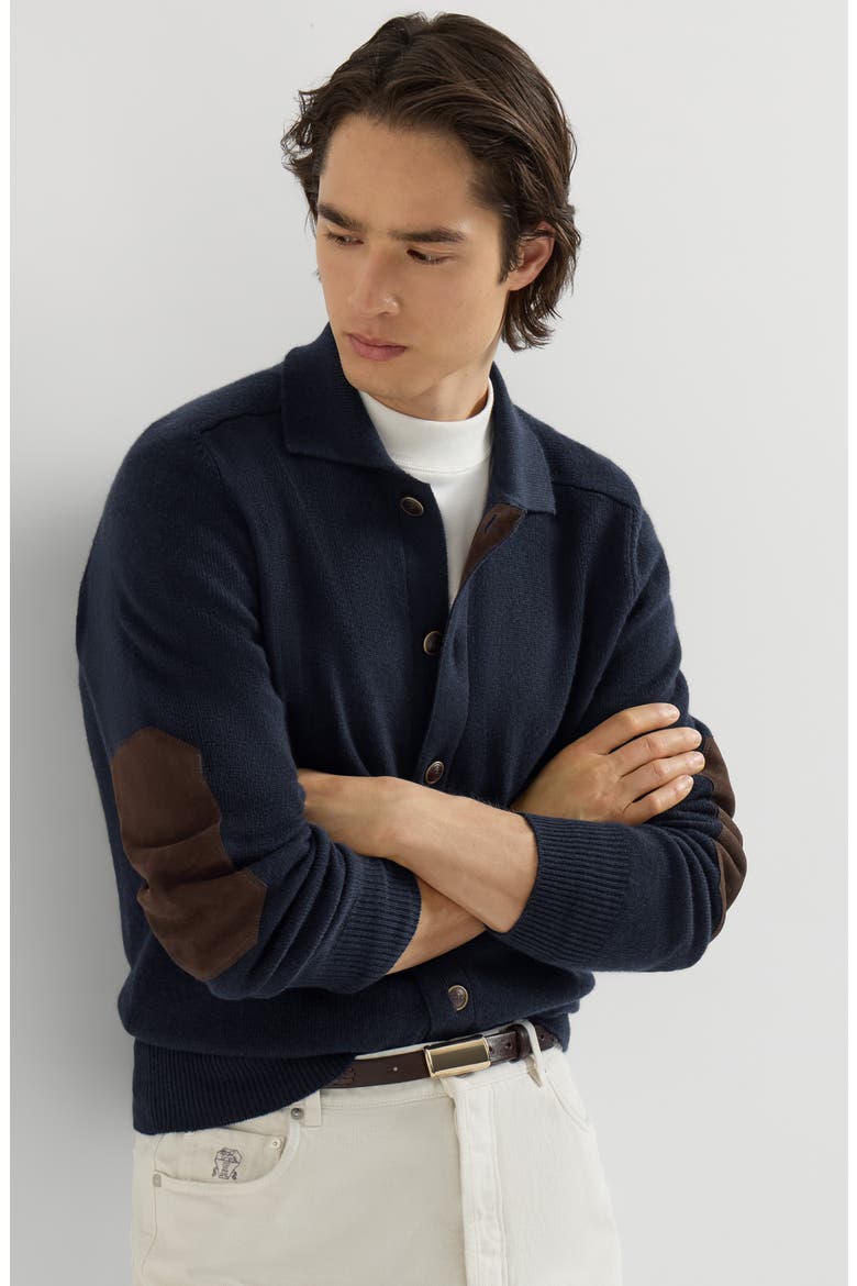 Cashmere cardigan with shirt-style collar and buttons, Alternate, color, Navy Blue