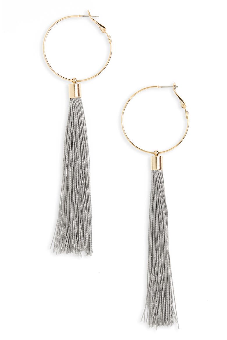 Tassel Hoop Earrings, Main, color, GREY