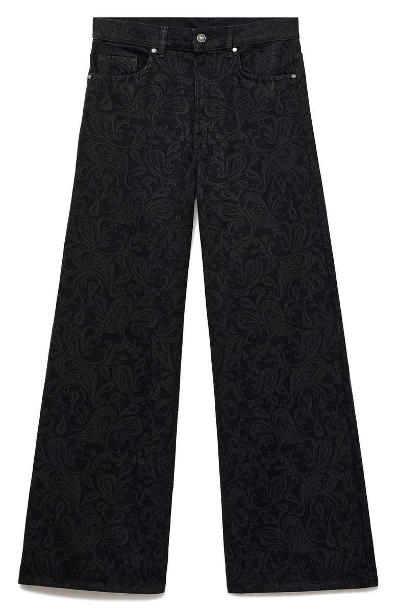 MANGO Paisley High Waist Wide Leg Jeans, Main, color, Black Denim