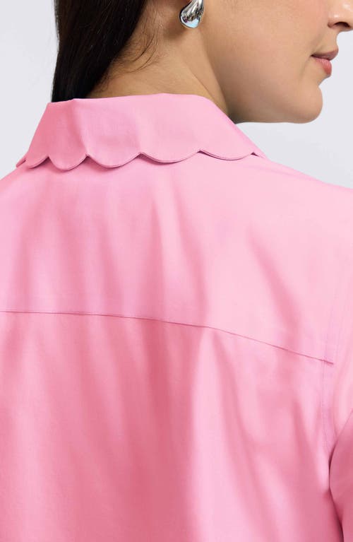 Foxcroft Gwen Three-quarter Sleeve Cotton Button-up Shirt In Pink Sea Glass